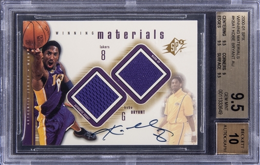 2000-01 UD SPx "Winning Materials" #KBA1 Kobe Bryant Signed Jersey and Warm-Up Relic Card – BGS GEM MINT 9.5/BGS 10